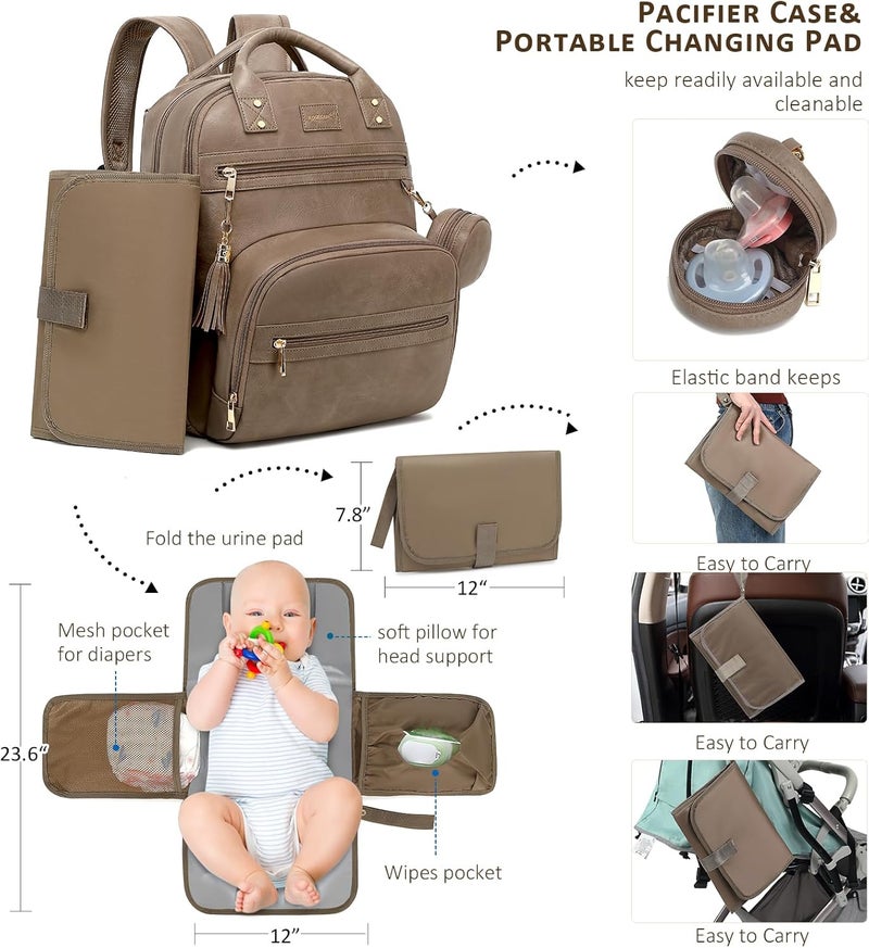 ROSEGIN Premium Vegan Leather Diaper Bag Backpack with Waterproof Changing Pad, Reinforced Zippers & Odor-Free, 20 Pockets Pro Organizer, Fits 15.6" Laptop, Stroller Straps, Baby Bag for Mom, Taupe - Image 4